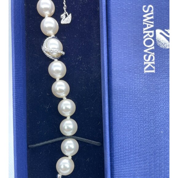 Swarovski Nude Bracelet Pearl Crystal Pavé Ring Rhodium Retired Formal Holiday - Picture 9 of 16
